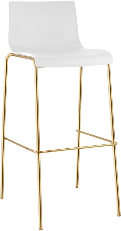 CLP Barkruk met rugleuning en voetsteun Hover - Stapelbaar - Metalen Frame in Goudlook - Belastbaar tot 150 kg - Kunststof - wit/goud