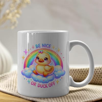 Creasowl® Be Nice or Duck Off Mok 325 ml – Grappige Koffiemok met Spreuk – Humoristisch Cadeau voor Vriendin, Vrouw of Collega – Theemok & Koffiekopje
