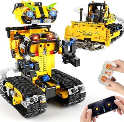 HiWEEGO 2-in-1 RC Robot Bouwpakket - 730 Delen - Met App Bediening - Transformatie Robot en Bulldozer - STEM Speelgoed voor Kinderen 8+ Jaar
