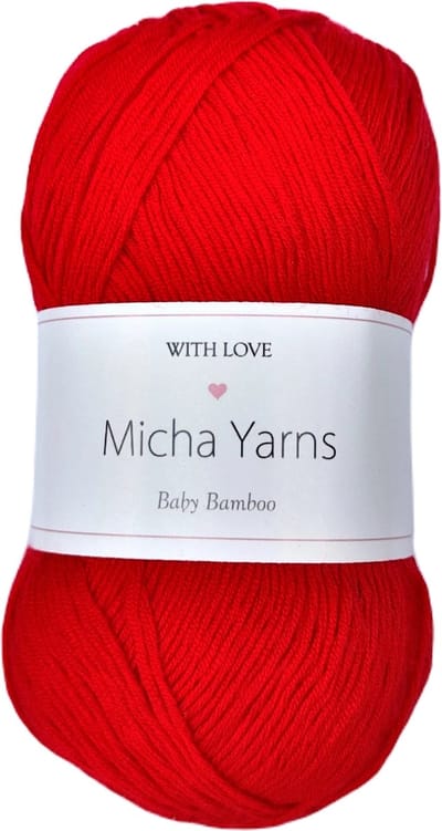 5 bollen - 70% bamboe 30% katoen haakgaren - 5 x 50gram - 185meter - Rood (005) - Micha Yarns
