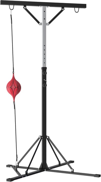 In Hoogte Verstelbare Bokszakstandaard – Met Speedball, Metalen Frame, 160 x 145 x 175–220 cm, Zwart