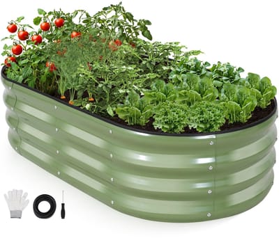 Gegalvaniseerde Opstaande Tuinbedden van 4m voor Groenten, Kruiden en Bloemen - Stalen Tuinbed Kit in Olijfgroen, 1 Stuk