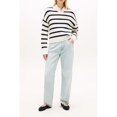 Tommy Hilfiger Cable-knit V-neck Sweater Ivory Petal/dark Navy Taglia: XL | Maglioni a maglia Outlet | Donna | Bianco