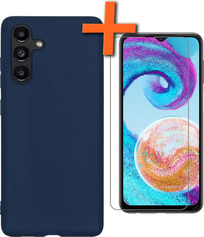 Hoes - Met Screenprotector - Geschikt voor Samsung Galaxy A04s - Sterk & Shockproof - Back Cover - Siliconen Case - Telefoon Hoes - Donkerblauw