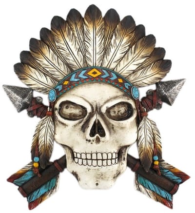 Indiaan schedel beeld - muurdecoratie - Indianen - Skull - Decoratie - Woonaccessoires - 27cm Hoog