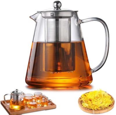 Dailygoods- Theepot 1300 ml - Borosilicaatglas - Afneembare Zeef - Hittebestendig - Roestvrij Staal - Duurzaam en Corrosiebestendig - Theekan