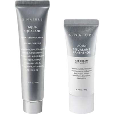 S-NATURE Crème Hydratante Aqua Squalane 60ml + Crème Contour des Yeux au Panthénol pour Baume Visage 25g Lot de 2 Pièces Kit Ultime Barrière & Lifting