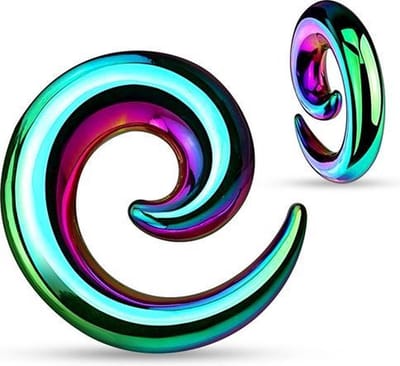 6 mm taper spiraal regenboog kleur ©LMPiercings