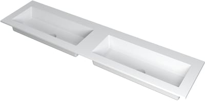 Ink Kraft dubbele meubelwastafel 180x45cm - zonder kraangaten - Polystone mat wit
