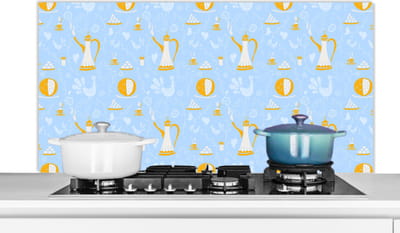 Spatscherm keuken 120x60 cm - Kookplaat achterwand Patronen - High tea - Thee - Muurbeschermer - Spatwand fornuis - Hoogwaardig aluminium