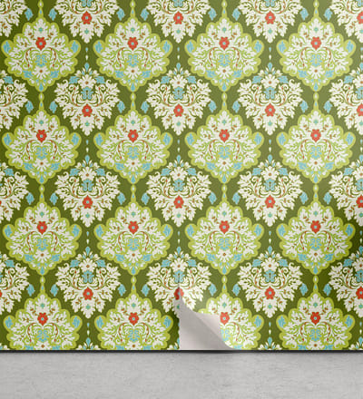 ABAKUHAUS Shabby Flora aftrekbaar en zelfklevende behang voor thuis, barokke bloemen, zelfklevende woonkamerkeukenaccent, 33 cm x 90 cm, spearmint
