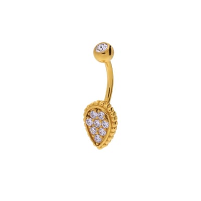 Lucardi - Dames Stalen goldplated navelpiercing met zirkonia - Piercing - Staal - Goudkleurig