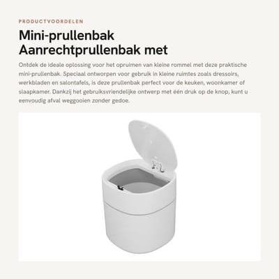 Dailygoods- Prullenbak Multifunctioneel - Afvalbakje Aanrecht - Prullenbak voor Kleine Ruimtes - Gemakkelijk Schoon te Maken - PP/ABS Materialen - Geschikt voor Keuken/Woonkamer/Slaapkamer - Afvalbak