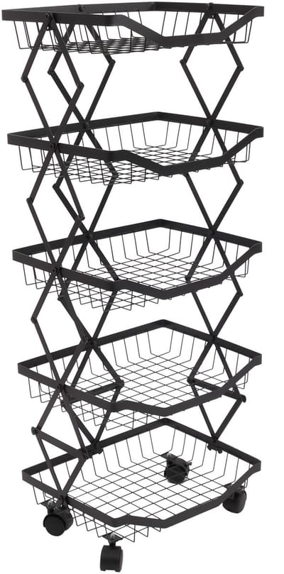 Plank MCW-N53, keuken plank mobiele plank keuken trolley stand plank, mand opvouwbaar oprolbaar ijzer 95x39x28cm ~ zwart