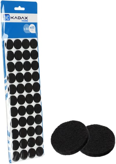 KADAX Universele viltdoppen voor vloerbescherming, zelfklevende meubelglijders van vilt, stoelglijders met ideale kleefkracht, zachte viltkussens voor meubelpoten (rond, zwart, diameter 20 mm, 1
