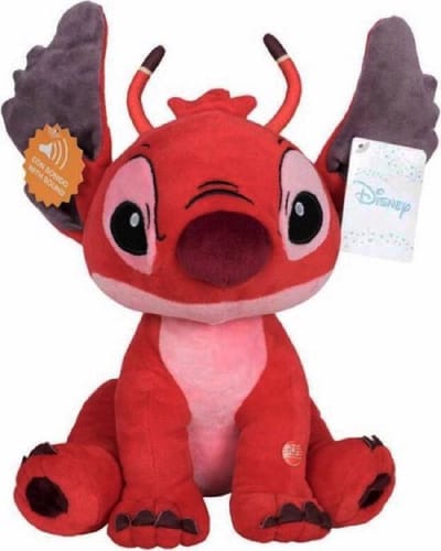 Disney - Lilo en Stitch - Knuffel - Leroy met Geluid - Extra groot Hoofd - Rood - 30 cm