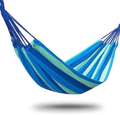 Campinghangmat Canvas - Hangmat Reizen - Ontspannen Buiten - Handgeweven Knooppunten - 190 x 80 cm - Blauw