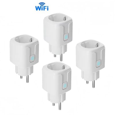 Set van vier slimme wifi-stopcontacten, bedienbaar via een app, draadloos stopcontact, maximaal vermogen 3520 watt, 16 ampère, met timerfunctie.