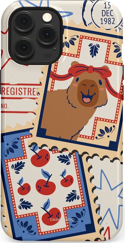 Casetastic hoesje geschikt voor Apple iPhone 12 Pro Max - MagSafe - Dubbellaagse bescherming - Kerst Capibara Post van de Noordpool - Fashion Case - Lichtgrijs Zand Terracotta
