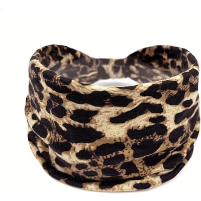 1 stks Stijlvolle Luipaardprint Brede Hoofdband voor Dames - Elastisch, Antislip, Vochtafvoerend Yoga & Workout Haarband - Zachte Polyester Gebreide Stof beige