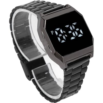 LED-horloge voor studenten, Tetragonum digitaal sporthorloge met vouwsluiting, alarm en nachtlampje black
