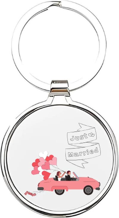 Akyol - just married Sleutelhanger - Trouwen - bruidspaar - trouwerij - trouwdag - bruiloft - bruid - bruidegom - feestje - liefde - relatie - samenzijn - love - i love you - wil je met me trouwen - trouwring - 4 x 7,5 CM