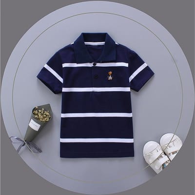 Zomer Kinderkleding, POLO Shirts met Revers en Strepen met Korte Mouwen voor Grote Kinderen, T-shirts voor Jongens en Meisjes 120cm gray