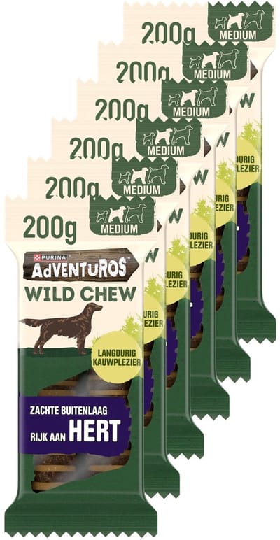 AdVENTuROS Wild Chew Medium - Hondensnacks - Hert - 6 x 200 g