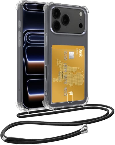 Hoesje Geschikt voor iPhone 17 Pro Max / 18 Pro Max Hoesje Met Telefoonkoord en Pasjeshouder Siliconen - Hoes Geschikt voor iPhone 17 Pro Max / 18 Pro Max Hoesje Met Kaarthouder Shock Proof Case - Transparant