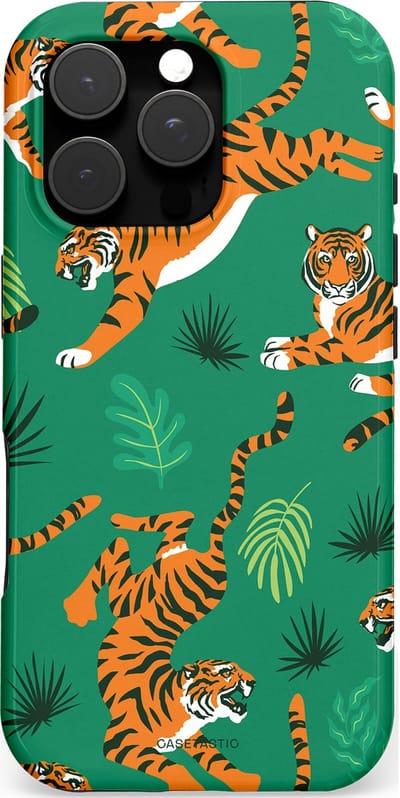 Casetastic hoesje geschikt voor Apple iPhone 16 Pro - MagSafe - Dubbellaagse bescherming - Oerwoudkracht - Fashion Case - Donkergroen Oranje Bruin