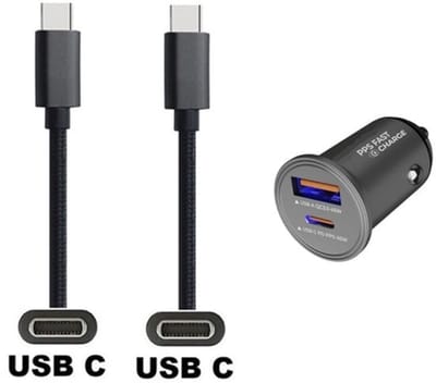 45W auto snellader met 2 poorten + 1,5m sterke USB C naar C kabel. Universele PD PPS lader. Autolader adapter past op Samsung Galaxy M07, F07, M17, F17, Z TriFold, Tab A11 / A11+, Tab S11 / S11 Ultra, Tab S5e, Tab S6, Tab S7, Tab S8