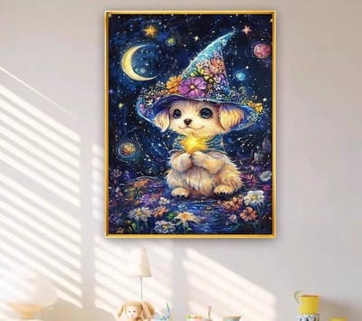 DIY kruissteekborduurpakket/Schattige puppy onder de sterrenhemel/gedrukt kruissteekpatroon borduurpakket (frame niet inbegrepen) 40*50CM