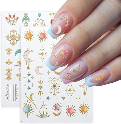 JHUBERS- Nail Stickers 3D Ontwerp - Gouden Nagelstickers - Bohemian Stijl - Geschikt voor Nagelkunst - Set van 2 - Afmeting 8 x 6 cm - Nailart