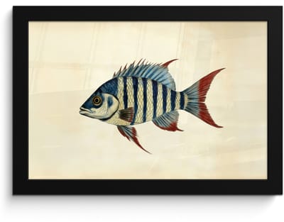 Poster in lijst - Fotolijst 30x20 cm - Posters - Gestreept - Donkerblauw - Rugvin - Vis - Posterlijst zwart - Decoratie - Wanddecoratie woonkamer - Muurdecoratie slaapkamer
