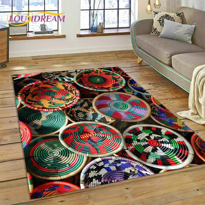 Paniers Tissés Art Floral Coloré Éthiopie 3D Tapis Mandala Tapis pour Salon Chambre Décoration Intérieure, Antidérapant pour Canapé Paillasson 120*160cm