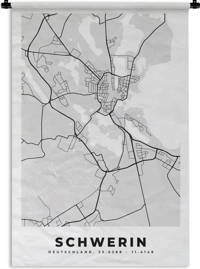 Wandkleed - Wanddoek - Duitsland - Plattegrond - Kaart - Schwerin - Stadskaart - 120x180 cm - Wandtapijt