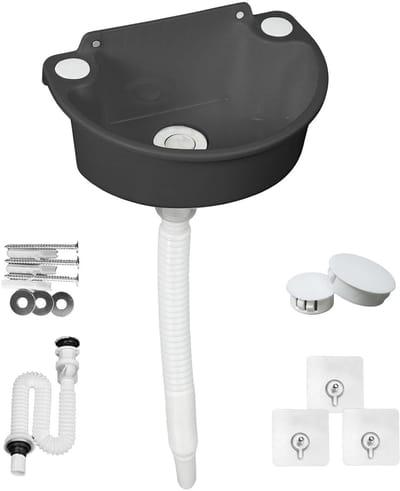 Dailygoods- Campingwastafel 7 Liter - Kunststof Gootsteen - Afvoerstop - Montage met Plakstrips/Schroeven - Ideaal voor Camper/Tuin - Spoelbak