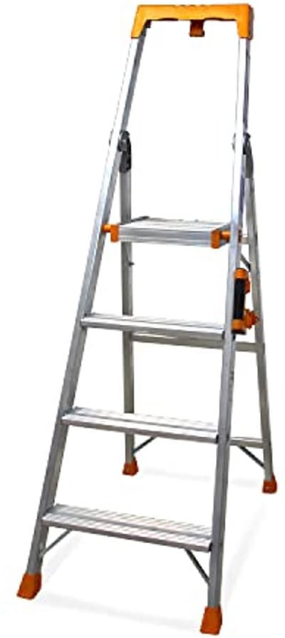 Opklapladder Aluminium - Professionele Kwaliteit, 4 Treden, Ergonomische Handgreep, Antislip Veiligheid
