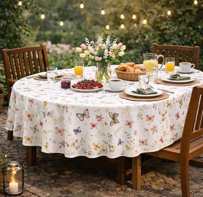 Dailygoods- Textiel - Crèmekleurig met zachte pasteltinten - Tafelkleed/Tafelloper/Kussenslopen - Onderhoudsvriendelijk - Robuust/Duurzaam - Hoogwaardige opdruk - Woontextiel