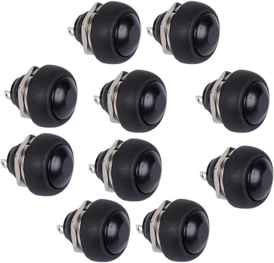 Allecto - Moment Switch - Rocker Switch 12mm - Handige Drukknop - Zwart - 10 Stuks - Voor Auto en Truck - Duurzaam en Betrouwbaar