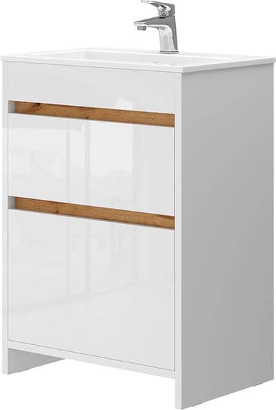 Vicco Detmold Badkamermeubelset – 2 delen, onderkast 60 cm Wit hoogglans/goud power eiken