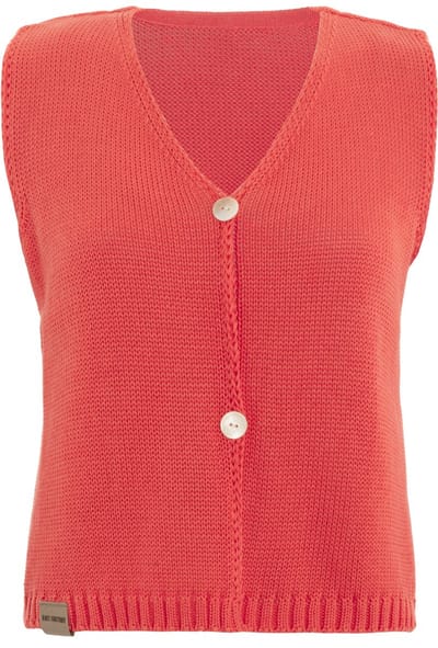 Knit Factory Lumi Dames Gilet Top - Gebreide Dames Top met V-hals en Sierknopen - Zomertop gemaakt van Katoen & Acryl - Mouwloos - Sunset Orange - 36/38