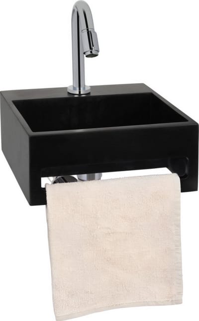AquaVik Fontein Toilet - Solid Surface Mat Zwart - 30x28x12,5cm - Handdoekhouder - Handenwasser - Wc Fontein - Toiletfontein - Fonteinkast