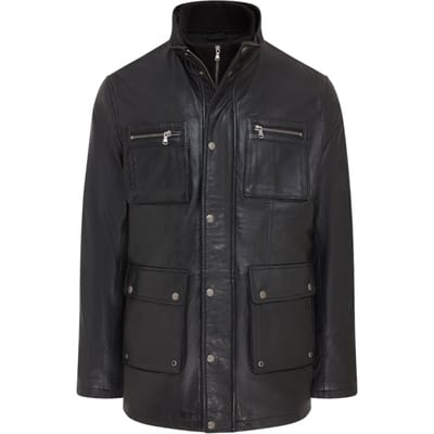 Heren zwarte leren militaire jas - Buitenjas - Veld