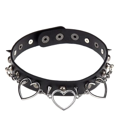 WiseGoods Luxe Gothic Punk Ketting - Choker Design Kettingen - Sieraad - Sieraden Cadeau - Spikes & Hartjes - Kleding Accessoires