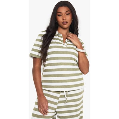 boohoo Dames PLUS V-hals gebreide top met kraag | Kaki | Maat: 46