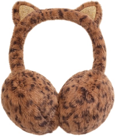 Oorwarmers met Dierenprint en Glitter Oortjes – Fluffy Pluche Earmuffs – Verstelbaar – Warm & Zacht – Voor Meisjes en Dames