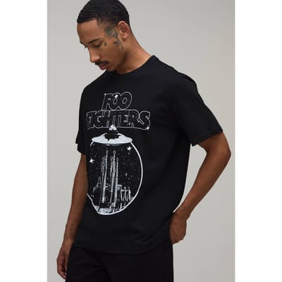 Oversized Foo Fighters Ruimte Licentie Print T-shirt | Black | Size Large