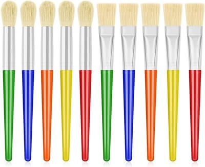 Kinderschilderkwasten - Ronde en Platte Penseelset voor Wasbare Acrylverf en Creatieve Activiteiten