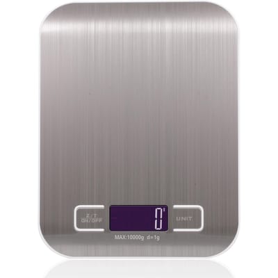 Balance de cuisine numérique pour aliments, plage de mesure de 10 kg, pour la cuisson, la pâtisserie, g, lb, oz, ml, kg, lait, ml Silver-rechargeable range 10kg argenté